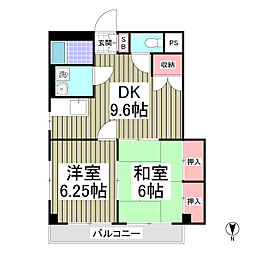 東武伊勢崎線 茂林寺前駅 徒歩30分の賃貸マンション 3階2DKの間取り