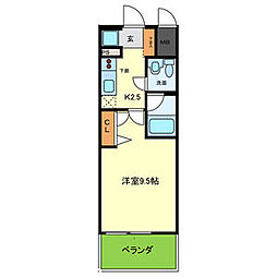 グランド上町 1Kの間取図画像