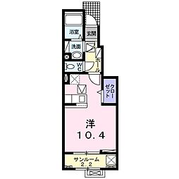 オークヒル 1階ワンルームの間取り