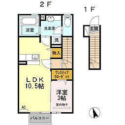 カメリアハイム2 1LDKの間取図画像