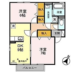JR上越線 井野駅 3.1kmの賃貸アパート 2階2DKの間取り