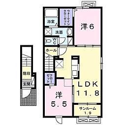 アオ　アクア　Ｂ 2階2LDKの間取り
