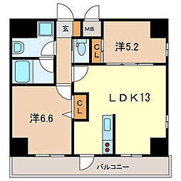 旭ビルサンライズレジデンス 2LDKの間取図画像