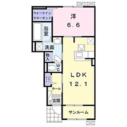 クラール東村I 1LDKの間取図画像