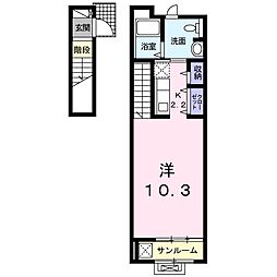 ガーデンハウスＭ　Ｃ 2階ワンルームの間取り
