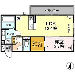ファミール沖野 3階1LDKの間取り
