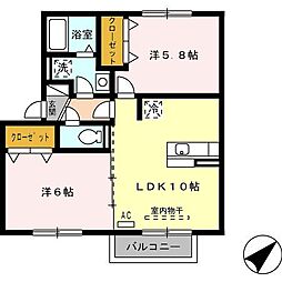 Ｔｒｏｉｓ　Ｊｏｕｒｓ　II 2階2LDKの間取り