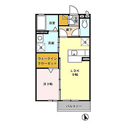 ラフィーネII 2階1LDKの間取り