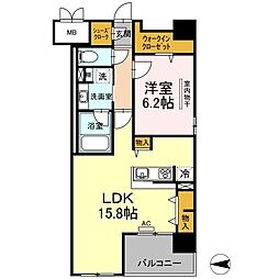 Ｄ’プレイス　九品寺 10階1LDKの間取り