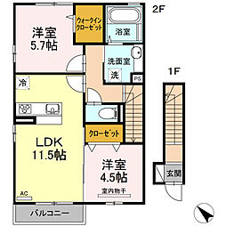 リヴェールパレスB 2LDKの間取図画像