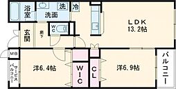 プライムガーデン 1階2LDKの間取り