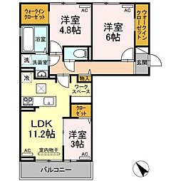ラ・トゥール山城西B 3LDKの間取図画像