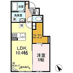 ウィット奥野 1階1LDKの間取り