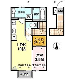 グランデ上冨居 2階1LDKの間取り