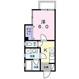 ArtBrut中落合 1Kの間取図画像