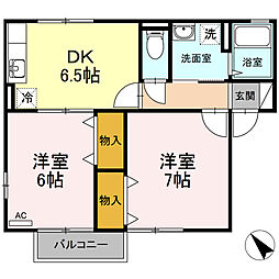 プリヤンモア 2階2DKの間取り