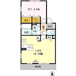グリーンヴァレー　B棟 1階1LDKの間取り