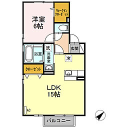 セジュール宝A 1LDKの間取図画像