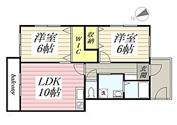 サンマリオン弐番館 2LDKの間取図画像