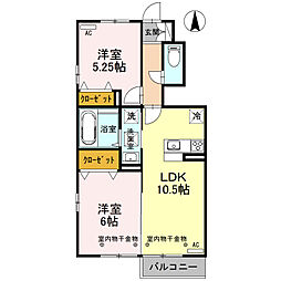 リヴェールふなはし 2LDKの間取図画像