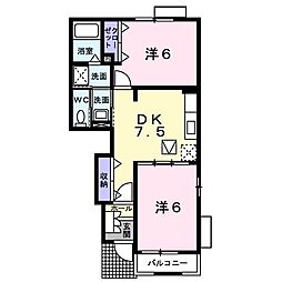 エンペラドール 2DKの間取図画像