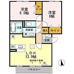 アバンセレジデンス　Ａ 1階2LDKの間取り