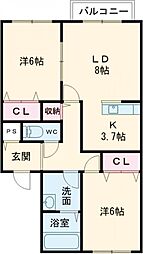 プランドール石川 2LDKの間取図画像