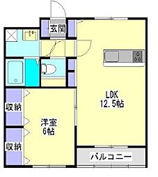 ウィズM3 1LDKの間取図画像