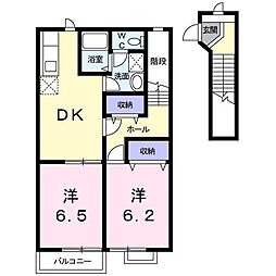 タートルクレインB棟 2DKの間取図画像