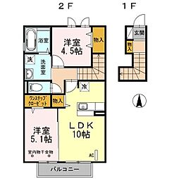 アヴァンセ1 2LDKの間取図画像