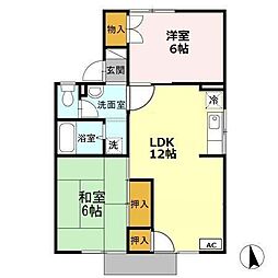 オレンジハウス　B棟 1階2LDKの間取り