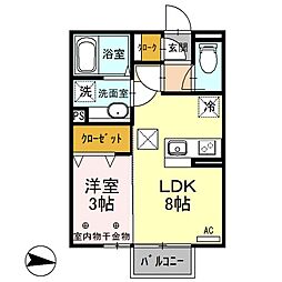JR上越線 井野駅 徒歩28分の賃貸アパート 1階1LDKの間取り