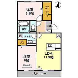 グランシャリオＳ 2階2LDKの間取り