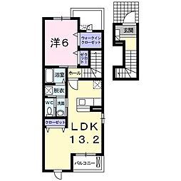 クラージュB 1LDKの間取図画像