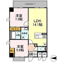 セブンリリー矢巾 6階2LDKの間取り
