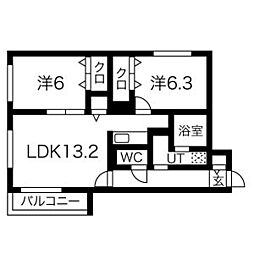 RainbowRoad南円山 2LDKの間取図画像