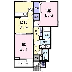 サイドバイサイドＢ 1階2DKの間取り