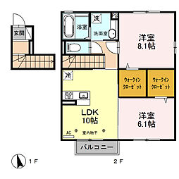 グランコート　Ｃ 2階2LDKの間取り