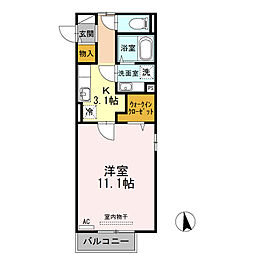 セイリン 2階1Kの間取り