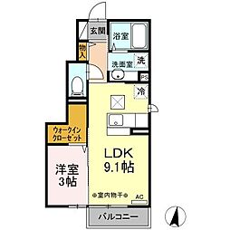 エバーグリーン 1LDKの間取図画像