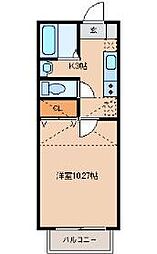 アフォリステーションノース弐番館 2階1Kの間取り