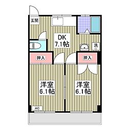 JR高崎線 神保原駅 徒歩22分の賃貸マンション 1階2DKの間取り