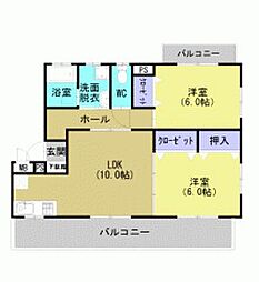 JR豊肥本線 武蔵塚駅 徒歩13分の賃貸マンション 1階2LDKの間取り