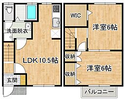 ノーブルハイム喜多町B 2LDKの間取図画像