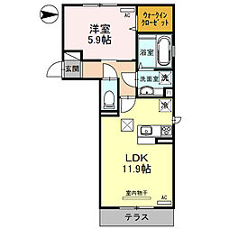 ＤーＲＯＯＭ植木 1階1LDKの間取り