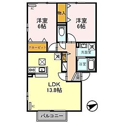 ソレアード　Ａ 1階2LDKの間取り