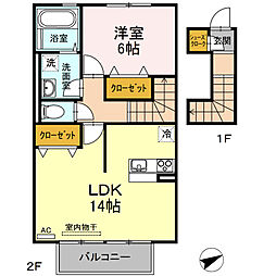 湖山ハイツ 2階1LDKの間取り