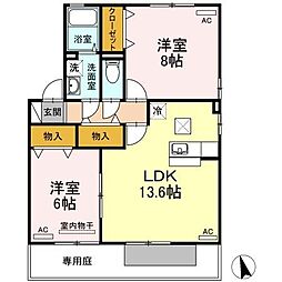 シャルマンヴィラB 2LDKの間取図画像