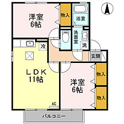 エスベランサ　B棟 1階2LDKの間取り