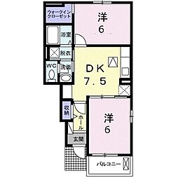 サニーサイドアルファ 2DKの間取図画像
